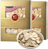 Zen Ginseng slices in 4 oz boxes, front view, signaling premium energy support