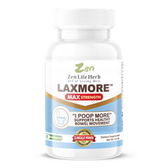 ZEN LIFE HERB LAXMORE bottle close-up supporting daily digestion.