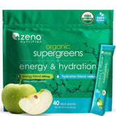 Zena Nutrition Organic Super Greens stick pack for on-the-go energy and hydration.