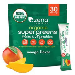 Zena Nutrition mango stick pack for on-the-go greens.