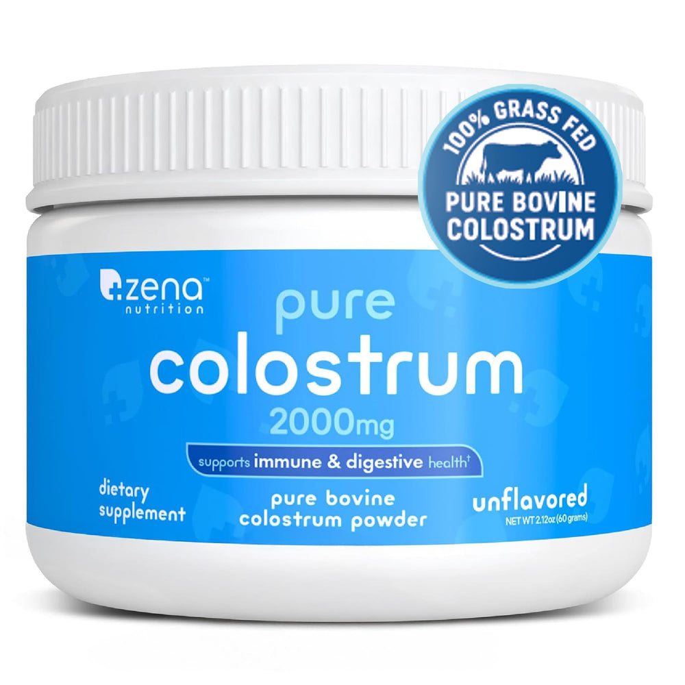 Zena Nutrition bovine colostrum powder in a jar, zero sugar and gluten-free.