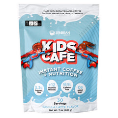 Zenbean Kids Cafe Vanilla Latte tub, kid-friendly breakfast option with no caffeine.