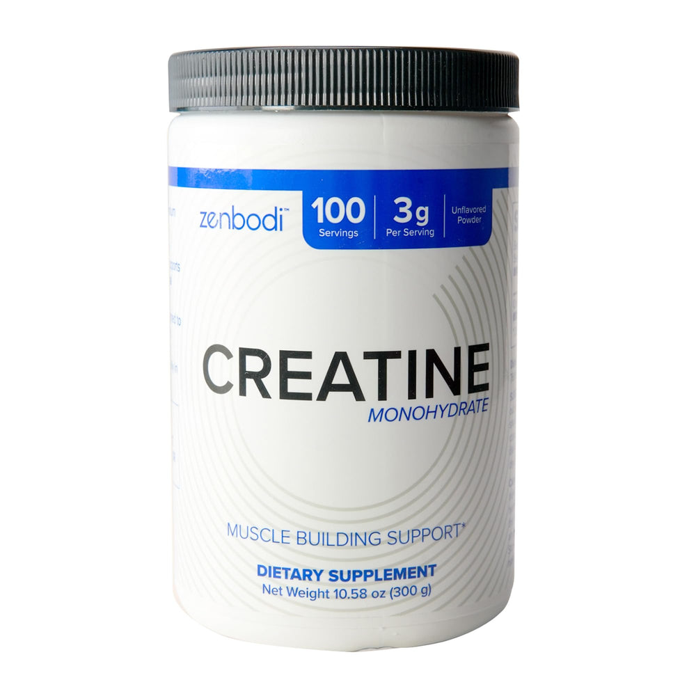 Zenbodi Creatine Monohydrate container close-up for reliable energy support
