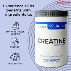 Zenbodi Creatine Monohydrate scoop in water ready for preworkout mix