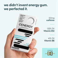 ZENERGY mint energy gum pack opened to reveal eight pieces for on-the-go use.