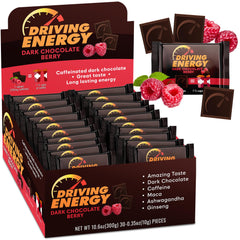 ZenEvo Driving Energy bite in dark chocolate berry for a focused workout boost.
