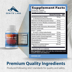 Brain C-13 packaging box emphasizing brain health benefits