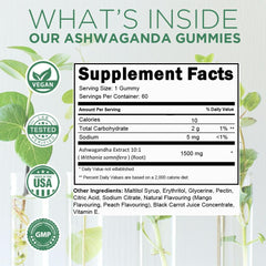 Nutrition panel and dosage information for 1500 mg KSM-66 per serving