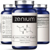 Zenium Magnesium Glycinate bottle front, high-absorption formula for calmer evenings.