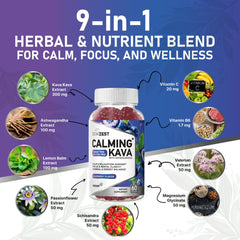 Gummies being poured from bottle illustrating easy daily use for stress relief and focus