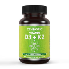 Zentastic Vitamin D3 K2 bottle with 90 vegetarian capsules for daily wellness