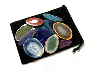 Zentron Crystals 12 polished agate slices in velvet bag for stylish display and gifting