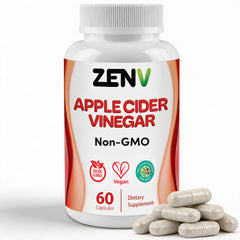 ZENV Apple Cider Vinegar Gummies bottle shows herbal blend for convenient daily chew.