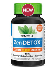 Zenwise Health 15-Day Colon Detox bottle showcases a plant-based blend for digestive support.