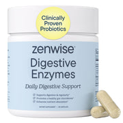Zenwise Health Digestive Enzymes bottle with pour improves post-meal comfort.