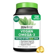 Zenwise Vegan Omega-3 bottle and softgels for daily burpless intake