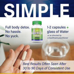 Zeo Health Zeolite Pure Capsules bottle closeup shows small particle size