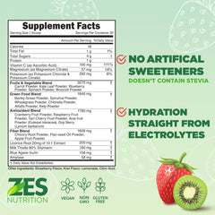 A glass of kiwi strawberry smoothie using ZES Greens + Electrolytes for daily energy.