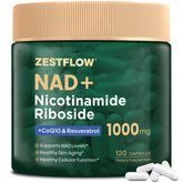 ZESTFLOW NAD Supplement bottle-front muestra energía equilibrada y vitalidad diaria