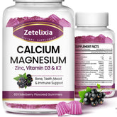 Zetelixia Calcium Gummies elderberry bottle for bone and immune support.