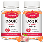 Zetelixia CoQ10 gummies peach bottle close-up highlighting tasty daily energy support
