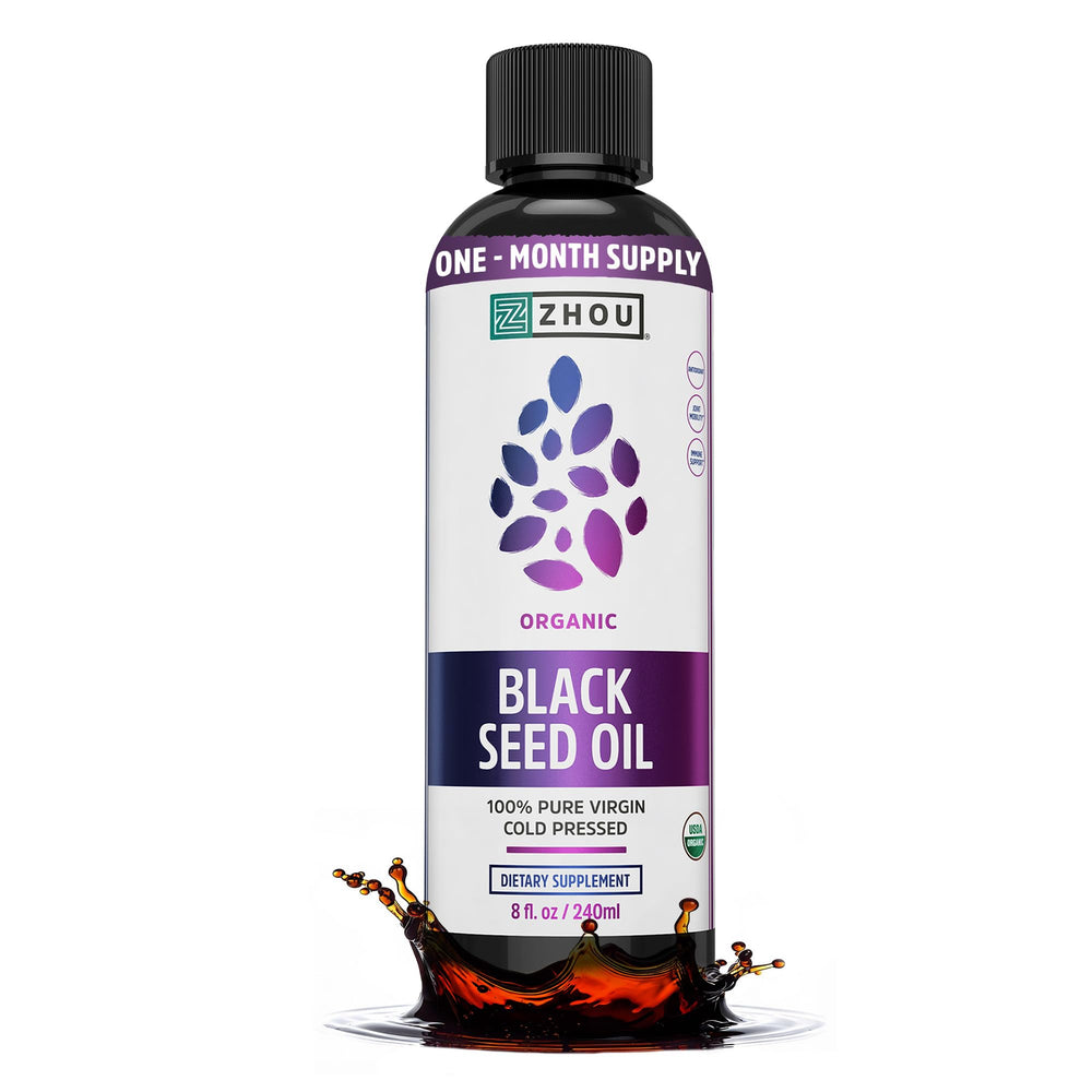 Zhou Aceite de semilla negra, bote 8 onzas, uso diario para piel y cabello.