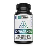ZHOU Ashwagandha bottle illustrating adaptogenic calm for daily focus.