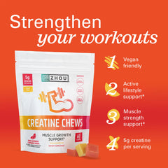 Ingredient label on ZHOU Creatine Chews highlights vegan and B-12