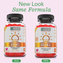 ZHOU D3+K2 veggie gummies pack laid out for daily wellness routine.