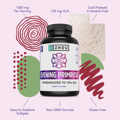 Zhou Evening Primrose Oil hexane-free label emphasizing clean extraction.