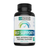 ZHOU Fast Support bottle front showing electrolyte formula for hydration during fasting.