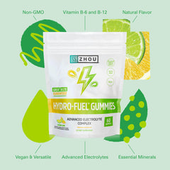 ZHOU Hydro-Fuel Gummies served with a glass of water after workout
