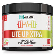 ZHOU Lite Up Xtra bottle pour shows clean caffeine energy for workouts.