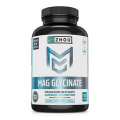 Zhou Magnesium Glycinate capsules on bottle front for daily vitality and rest