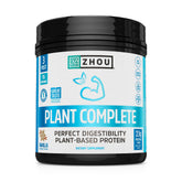 Zhou Plant Complete vanilla tub front, plant-based protein source for post-workout fueling.