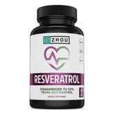 ZHOU Resveratrol bottle label highlighting high-strength antioxidant support for daily wellness.