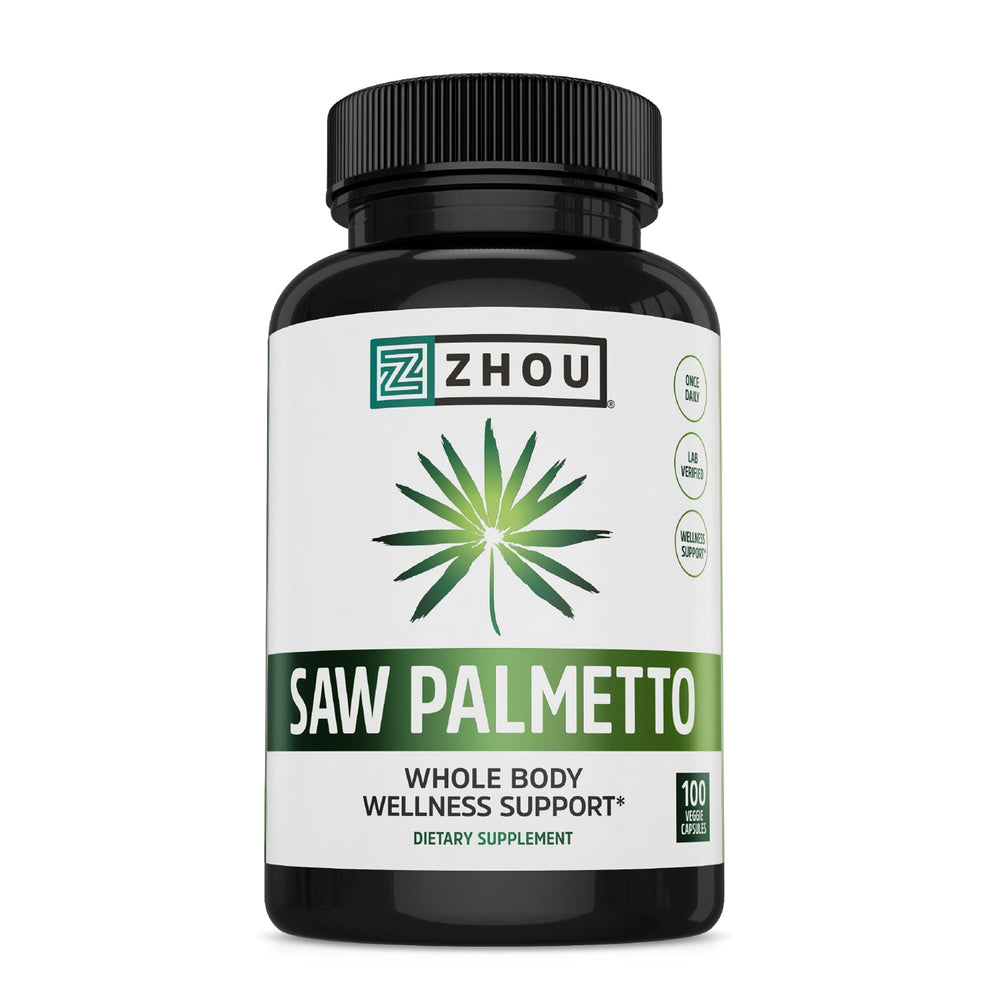 ZHOU Saw Palmetto Complex bottle shows premium formula for daily wellness.