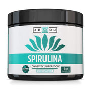 ZHOU Spirulina powder bottle in a 6oz jar for easy daily use and smoothies