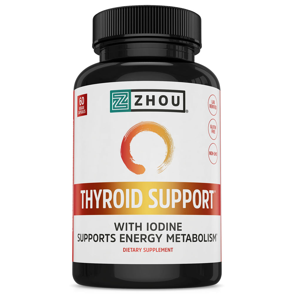 ZHOU Thyroid Support bottle poured for daily wellness and focus