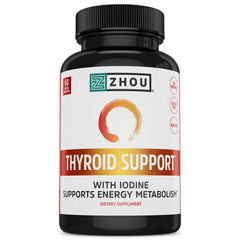 ZHOU Thyroid Support bottle poured for daily wellness and focus