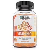 ZHOU Vitamin C+ Gummies bottle front showing branding and orange flavor for immune support