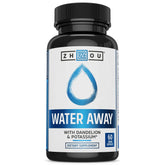 ZHOU Water Away bottle and label on shelf, suggesting natural hydration balance