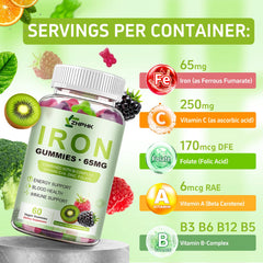 ZHPHK Iron Gummies close-up raspberry-kiwi showing fruity flavor.