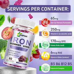 ZHPHK vegan iron supplement label with iron and vitamin C