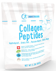 Zimmermann Collagen Peptides powder tub closeup showing Swiss-made quality