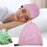 ZINGTERRA Castor Oil Pack Wrap on head for hands-free conditioning during sleep.