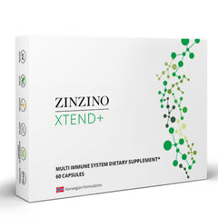 Zinzino Xtend+ bottle front highlighting vegan immune support for daily vitality.
