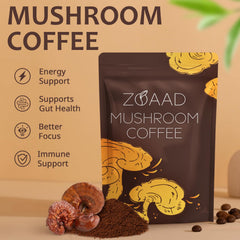 ZOAAD Mushroom Coffee cup with steam representing a warm, steady energy moment