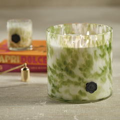 Zodax Apothecary Guild opal glass jar candle in green tortoise pattern enhances decor