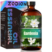 ZODION Gardenia essential oil bottle in amber glass protects potency for long-lasting fragrance